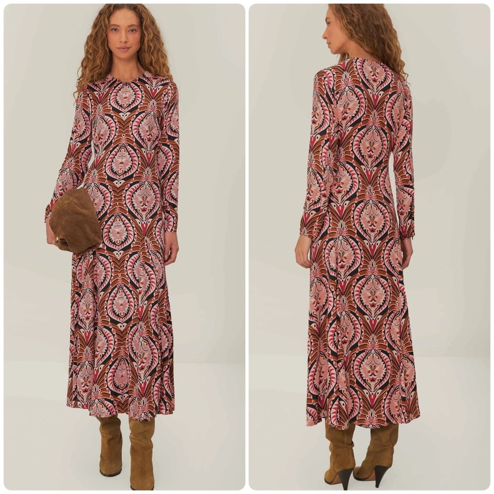 FARM Rio Pineapple Jewelry Long Sleeve Maxi Dress Women’s Medium NWT - Picture 4 of 15